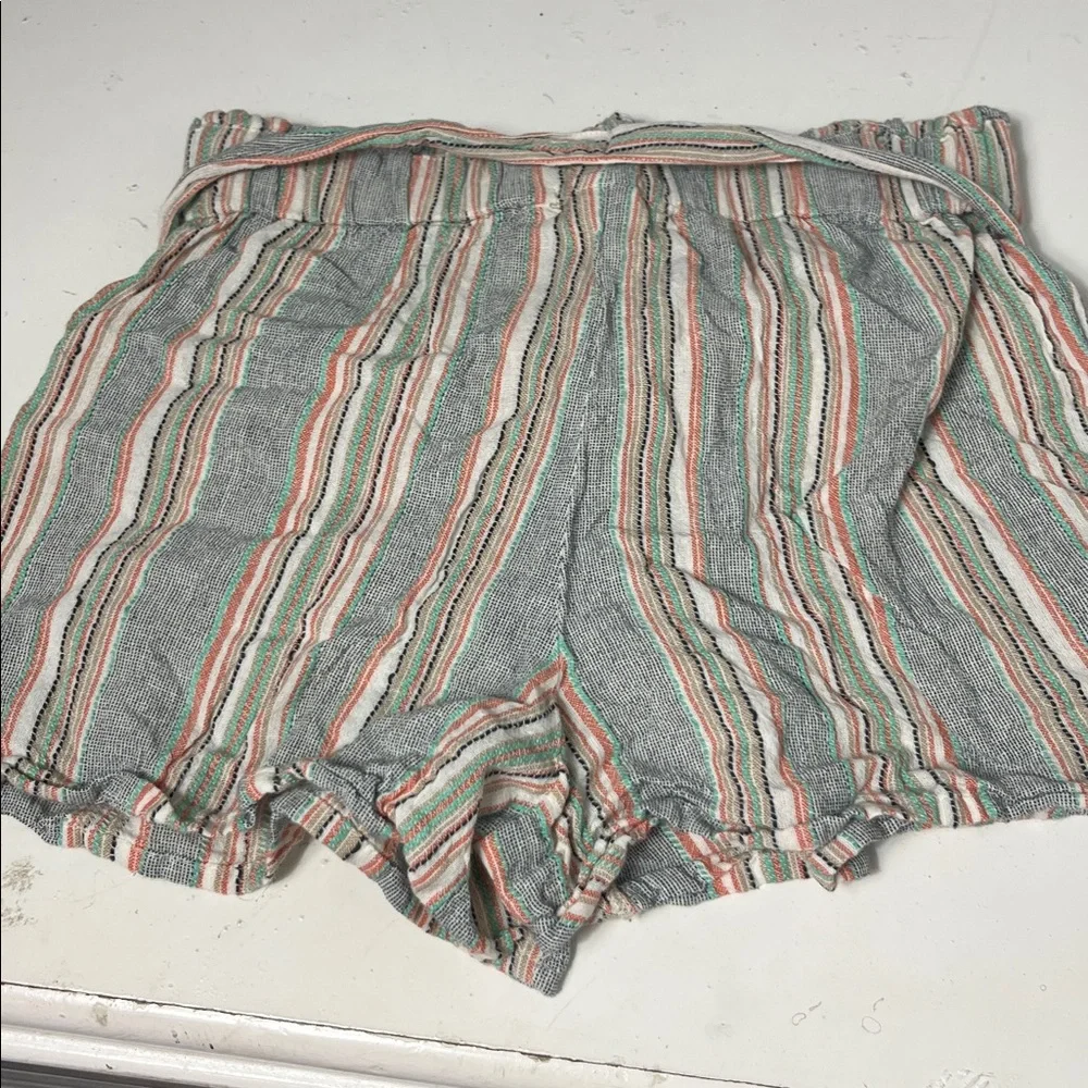 Planet Gold Medium Striped Elastic Waist Pull On Multi Color Tie Waist Shorts